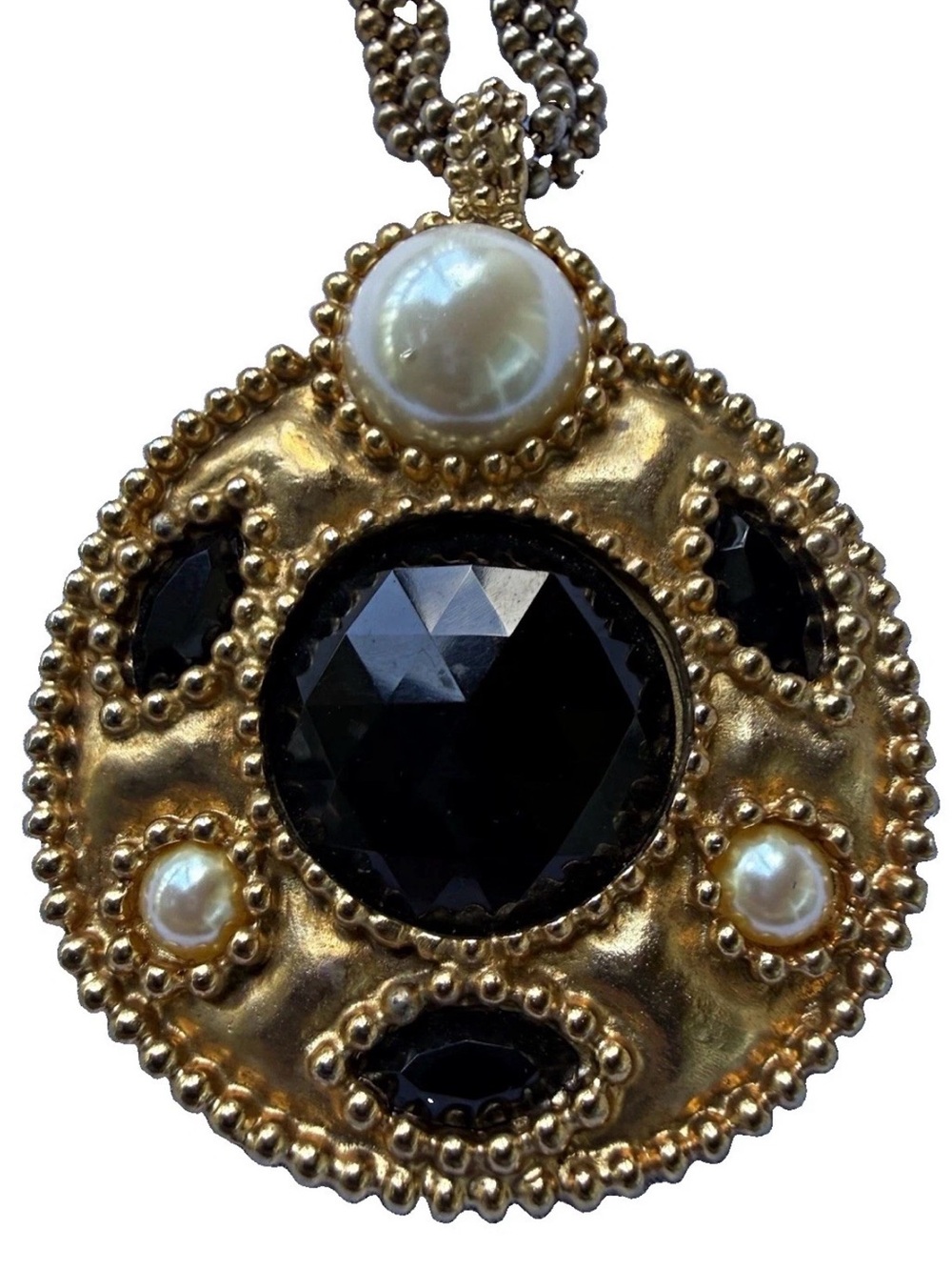Rare Vintage CADORO Signed Pendant Necklace, Maltesian style pink cabochon